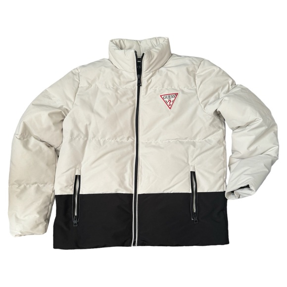 Guess | NWOT Men black and white Heavy-Weight Colorblock Puffer Jacket size L - Picture 5 of 11
